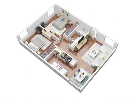 Floor plan for 2 beds, 1 bath, 725 sqft